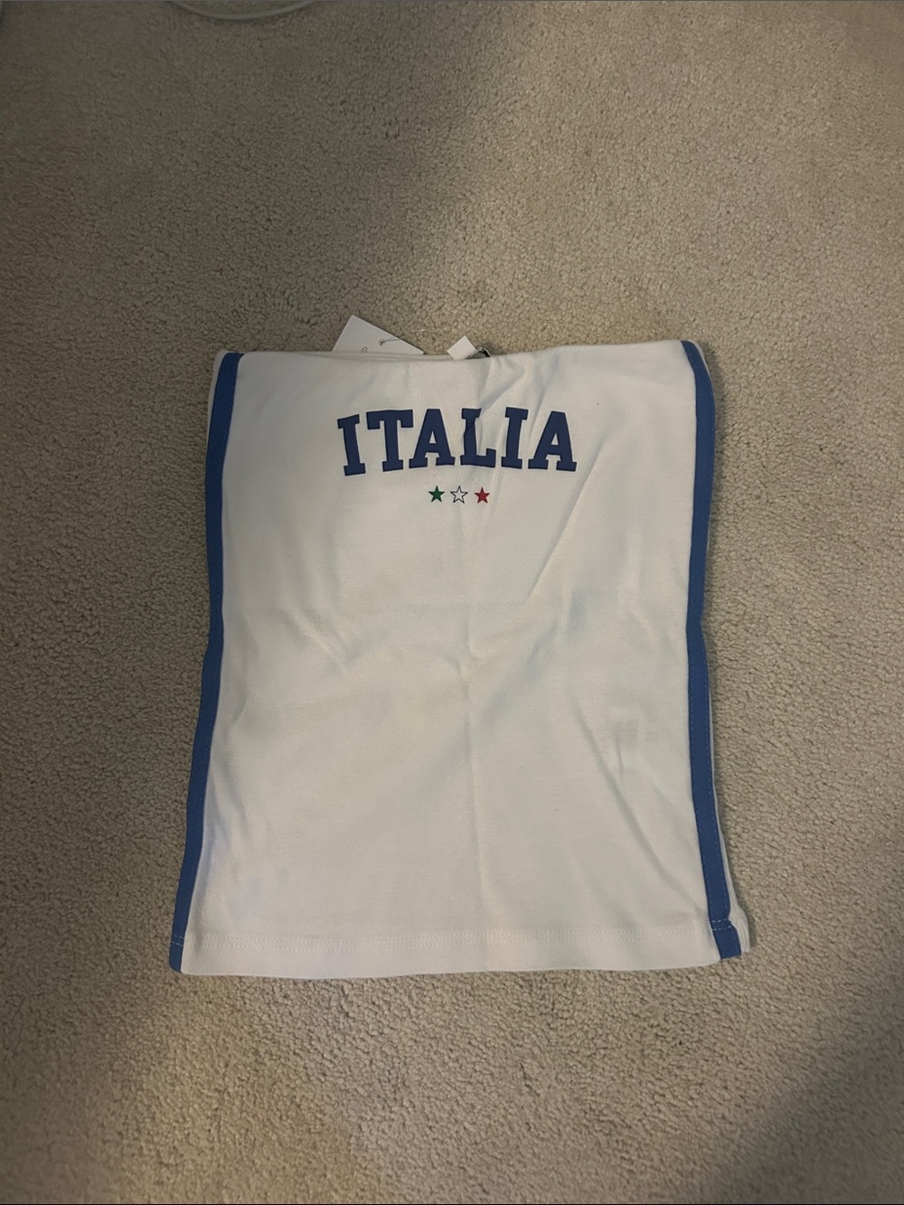 Italia White Crop Top with Blue Trim